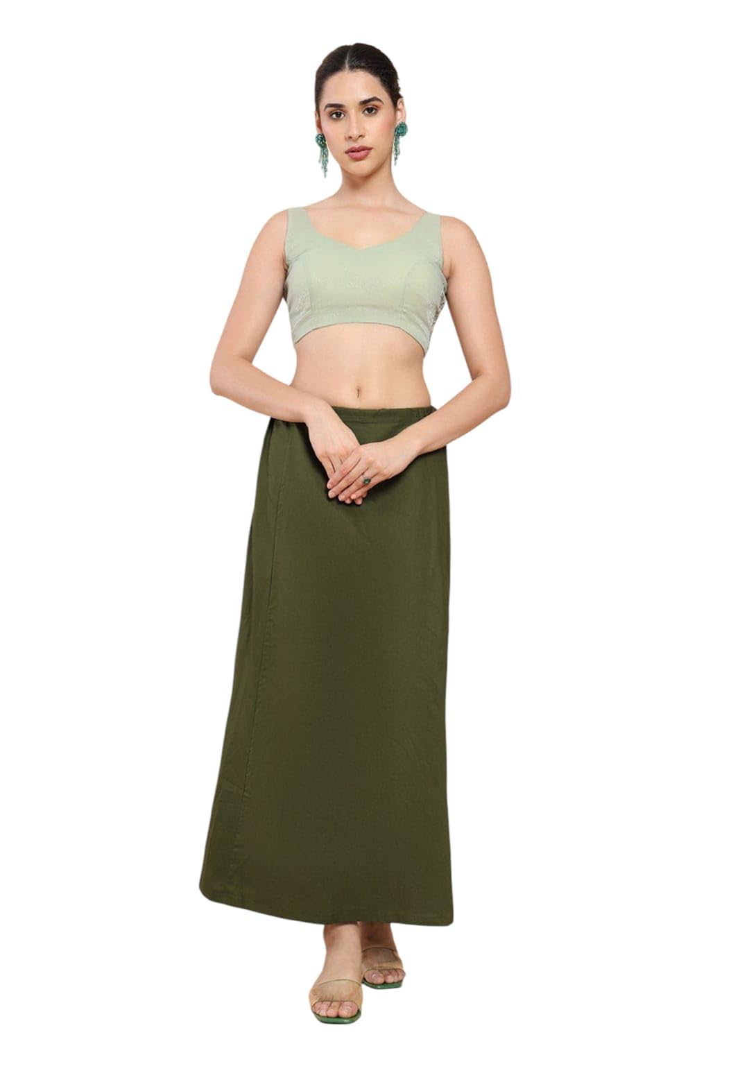 Lady Aura Cotton Petticoat for Saree, Olive Green, Ankle Length Free Size-picture-36