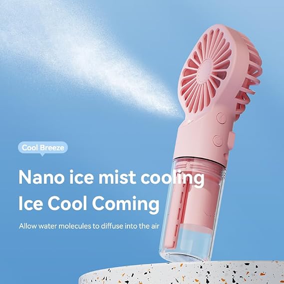 Portable Misting Fan Handheld Fan Rechargeable Battery Small Personal Mister Fan 4 Speed Mini Fan with Spray for Women Men Outdoor Camping Home Office Travel(White)
