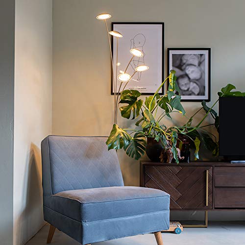 Qazqa led Design Stehleuchte, Stehlampe - Sixties - Silber Farbe, inkl. 25W integrierter LED, dimmbar, 5-flammig, 180cm, Ideal als Bürolampe und Wohnzimmerlampe