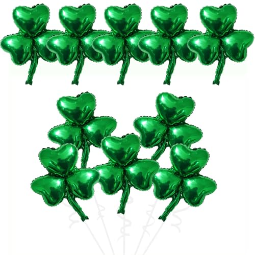 Soochat 10Pcs St. Patricks Day Balloons Shamrock Foil Balloon Irish Balloons St. Patricks Day Party Decorations