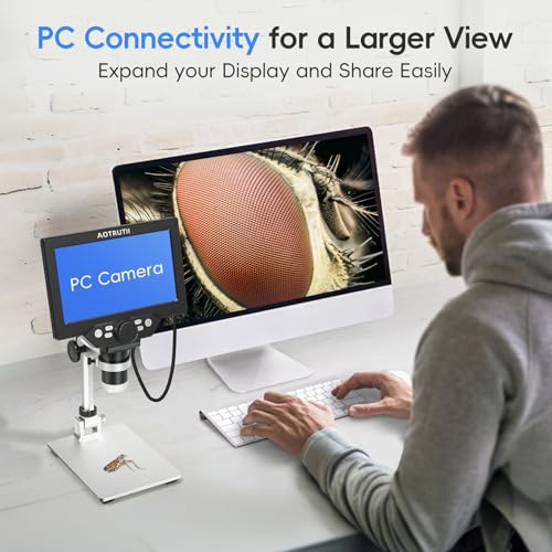 Image of 7 inch LCD Digital Microscope 1200X Magnification, 1080P Coin Microscope with Metal Stand | 8 LED Lights & Ultra-Precise Focus | Coin, Stamp, Windows /Mac Compatible