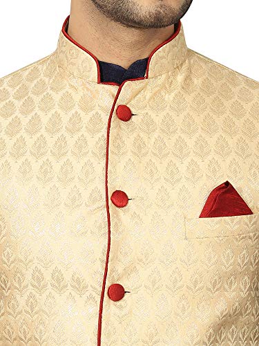 Image of Mens Navy Blue Kurta Pyjama Set with Designer Ethnic Nehru Jacket