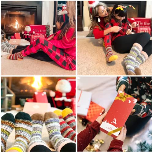 Image of ICEIVY Womens Socks 5 Pairs Wool Warm Cotton Thick Vintage Casual Winter Cabin Crew Fuzzy Socks Gifts For Women