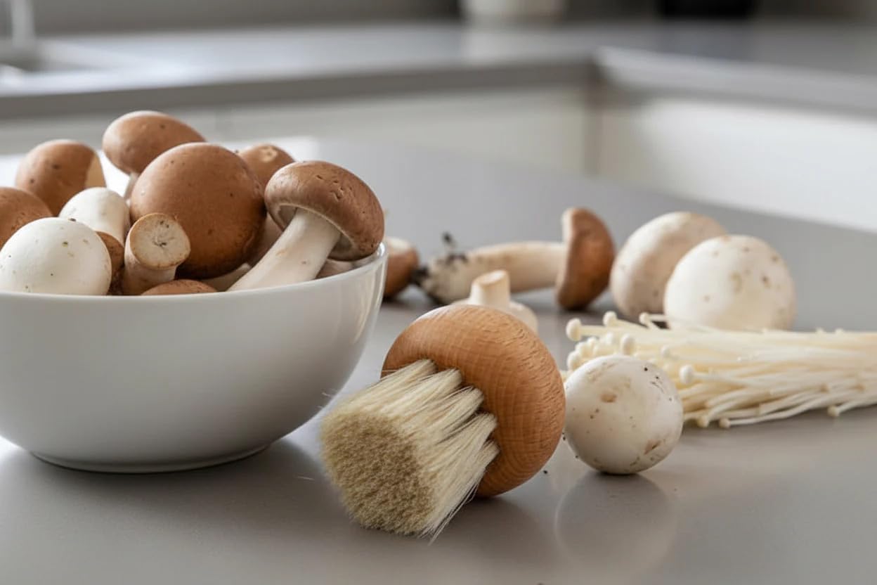 Cuisinox Mushroom Brush with Ergonomic Beechwood Handle | Premium Natural Bristle Vegetable Cleaning Brush | Gentle Scrubber for Mushrooms, Potatoes & Root Vegetables | Hand Wash | 1.5" Compact Design