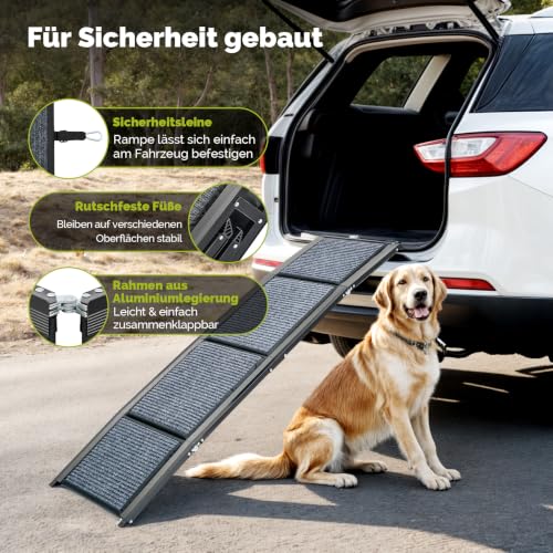 CO-Z Hunderampe Auto klappbar 170cm Leichteres EIN- und Aussteigen für kleine und große Hunde bis 90kg Hundetreppe mit Rutschfester Oberfläche für alle Fahrzeuge nutzbar (170cm)