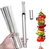 24PCS Stainless Steel 304 Barbecue Skewer 13.7'' Long Flat Kebab Skewers with Portable Metal Storage Tube Wide Reusable Grilling BBQ Sticks for Meat Shrimp Chicken Vegetable
