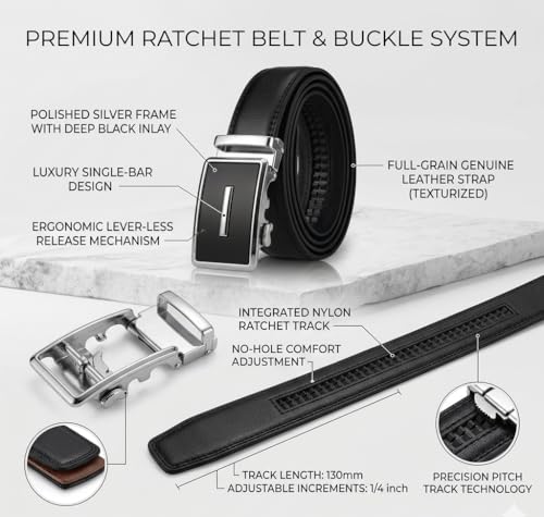 Image of WildHorn Men's Genuine Leather Belt for Men| Premium Auto-Lock Buckle | Adjustable up to 48 inch | Formal & Casual Wear | Micro-Adjust Fit | Stylish Gift Box Included
