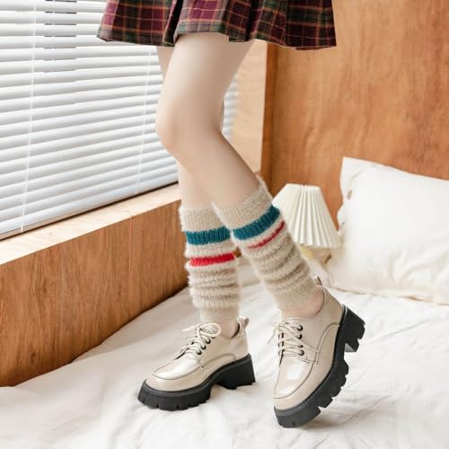 CHUNFO Womens Warm Leg Warmers Cute Calf Wool Cotton Striped Oversleeve Soft Knitted Leggings Casual Athlete Pilates4