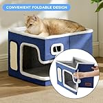 Cat Beds for Indoor Cats - Large Cat House for Pet with Fluffy Ball Hanging and Scratch Pad, Foldable Cat Hideaway,16.5x16.5x13 inches, Grey - Image 4