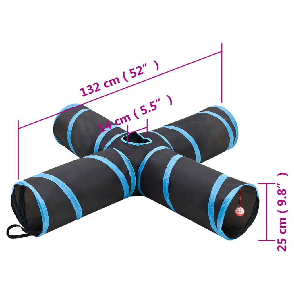 Mangloder - Túnel para gatos de 4 vías, forma de cruz, 132 cm, poliéster negro y azul, con mirilla, marco de acero estable, resistente al agua, plegable, adecuado para gatos, mascotas pequeñas, parque
