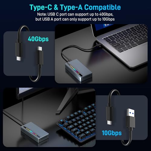 FIDECO 40Gbps M.2 NVMe SSD Enclosure adaptador USB con luz RGB miniatura 3