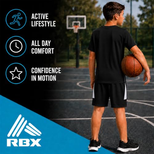 Image of RBX Boys Short Set - 2 Piece Active Performance Short Sleeve Athletic Shirt and Basketball Shorts with Elastic Waistband