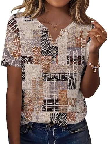 Kistore Tshirt Damen Elegant V Ausschnitt Kurzarm Bluse mit Knopf S-XXL | Bluse Damen Elegant,Blusen & Tuniken für Damen,Elegant Modern Bluse Kurzarm,V Ausschnitt mit Knopf