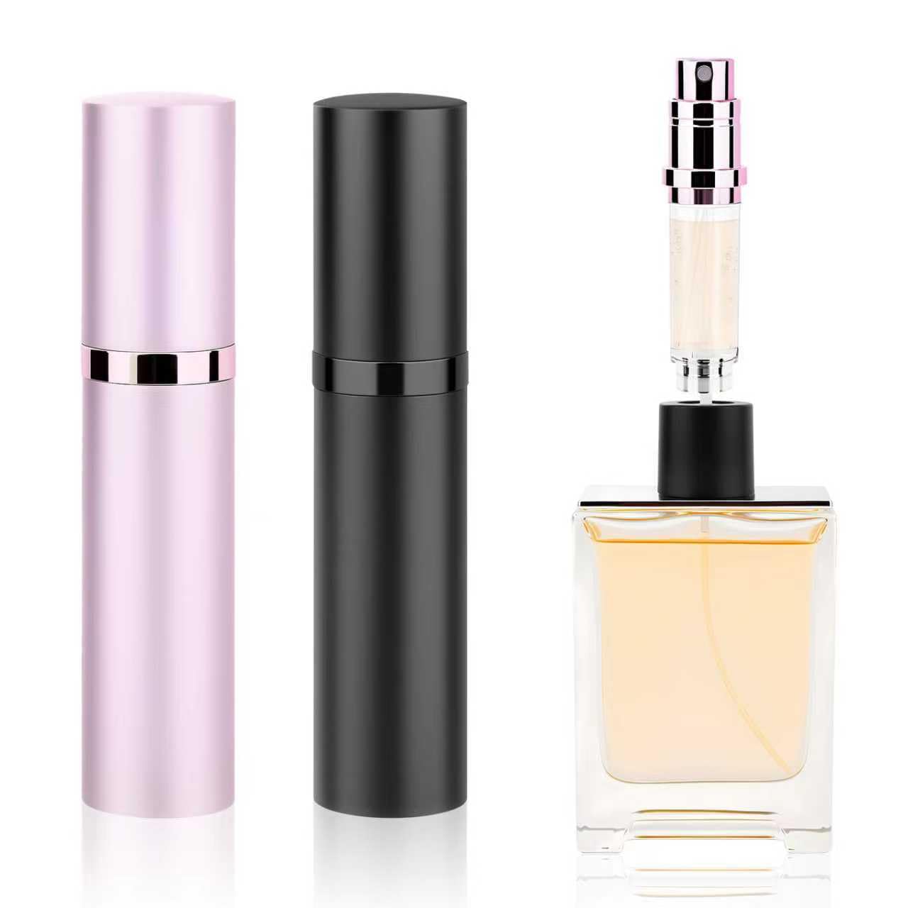 Ouxayapl Parfümzerstäuber für Unterwegs, 5ML Parfüm Abfüller, Tragbar Reise Parfümzerstäuber für Unterwegs,Urlaub,Business (Schwarz+Pink)