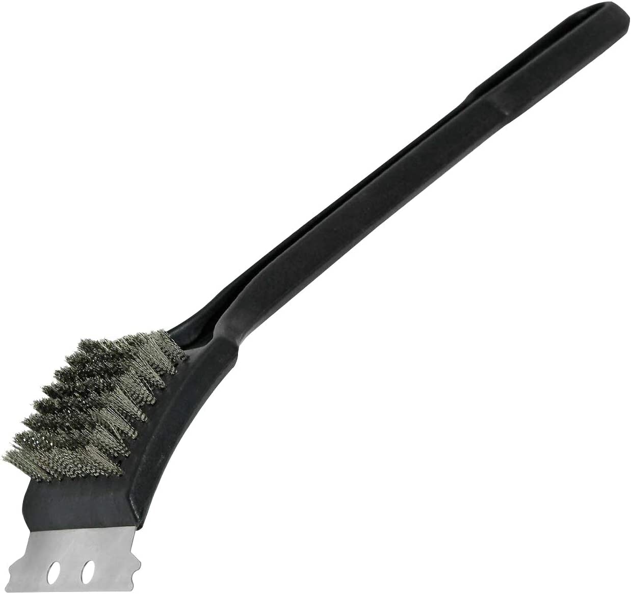 Grill BBQ Brush and Scraper Cleaner - Heavy-Duty Construction - Long Handle - Wire Bristles - Grill Brush for Outdoor Grill with Extended - Steel Scraper - Black