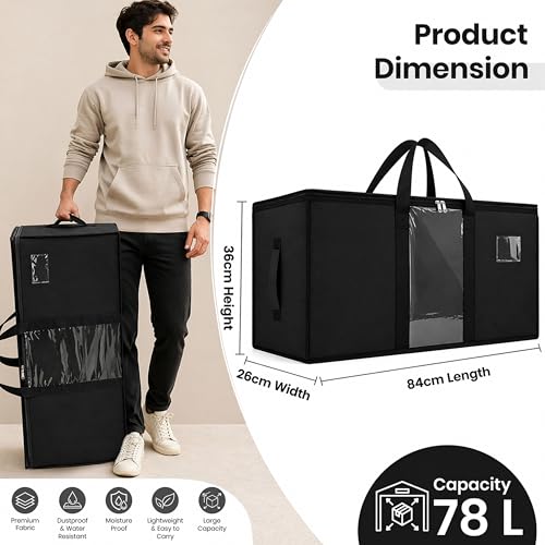 Image of Storite Jumbo Super-Size 78L Canvas Moisture Proof MultiPurpose Heavy Duty Storage Bag for Toys /Stationery /Blankets /Clothes /Moving Bag With Strong Reinforced Handles Rectangular Black(84x26x36cm)
