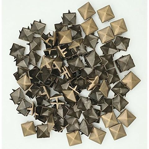 100pcs 10mm Square DIY Leathercraft Metal Punk Spikes Spots Pyramid Studs Nailheads (Bronze) Cover