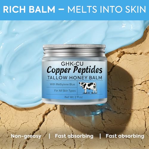Image of Copper Peptides GHK-Cu Beef Tallow Honey Balm: Anti Aging Blue Balm with Methylene Blue, Manuka Honey & Vitamin E - Deep Moisturizer for Face & Body, Repair Dry, Sensitive & Mature Skin - 2oz