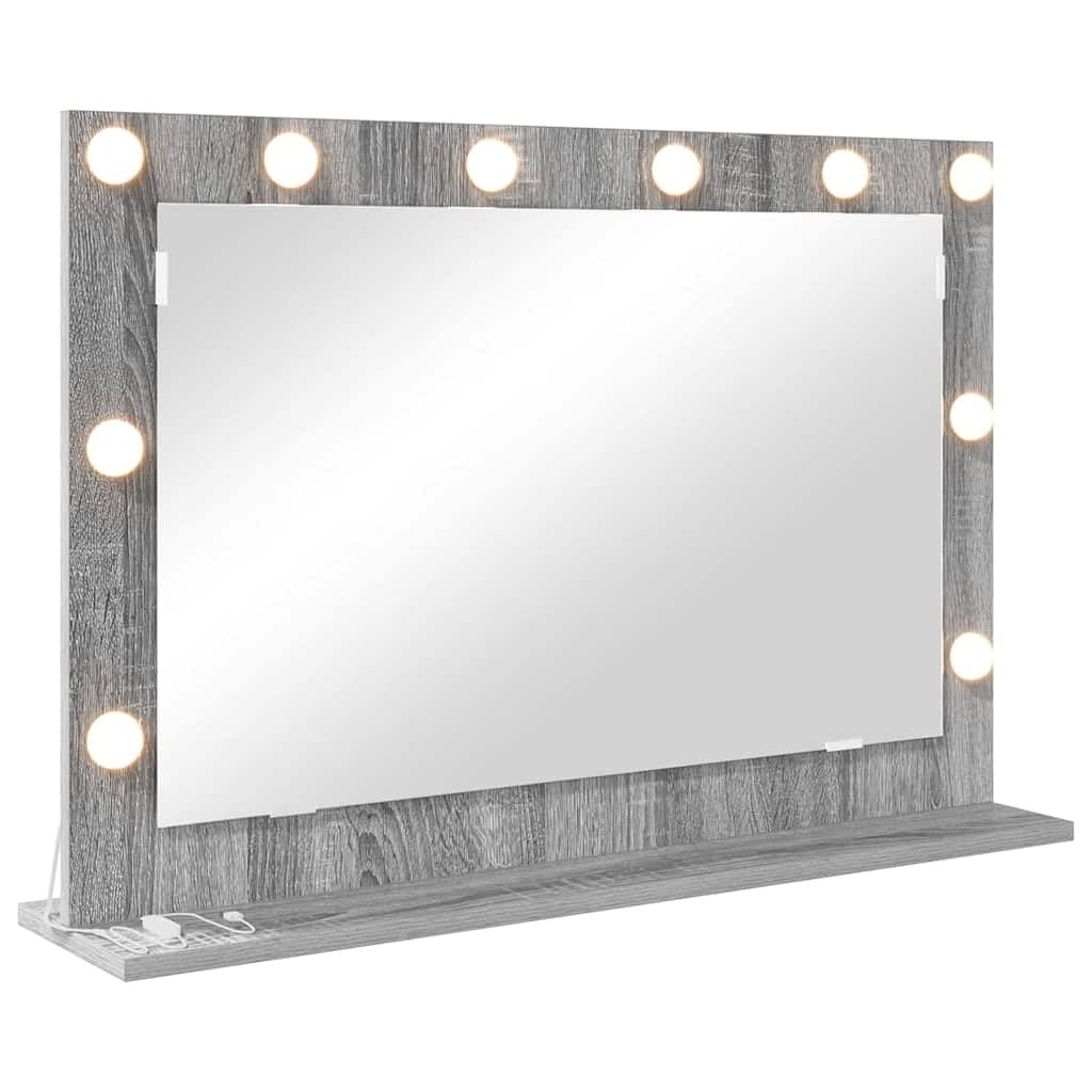 Vidaxl Grey Sonoma Vanity Mirror Rectangular 80 X 55 X 18 Cm, Elegant Bedroom Mirror, Contemporary Style, Led Vanity Lighting, Reflective Decor, Glass Stand, Grooming Piece, Indoor Use