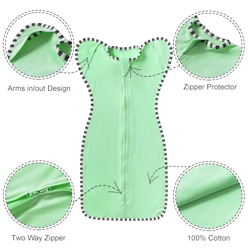 Image of Transition Swaddle, 2 Pack 100% Cotton Baby Sleep Sack | 2-Way Zipper Infant Arm Up Swaddle for Newborn Baby Boy Girl