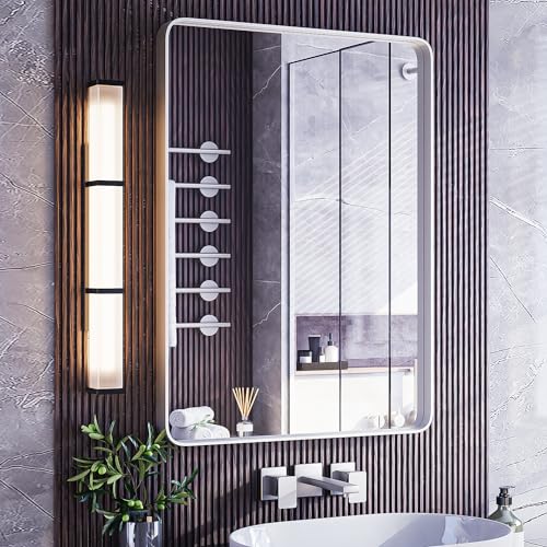 ISKM Modern 24"L x 36"W Silver Brushed Aluminum Alloy Mirror, Wall Mounted Vanity Mirror by ISKM - Used condition - US$51.06