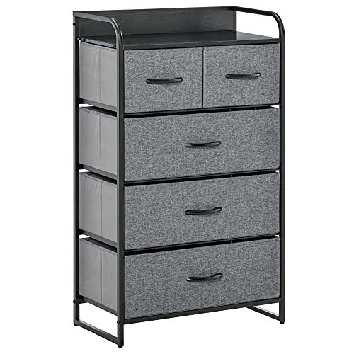 HOMCOM 5-Drawer Fabric Dresser Tower, 4-Tier Storage...