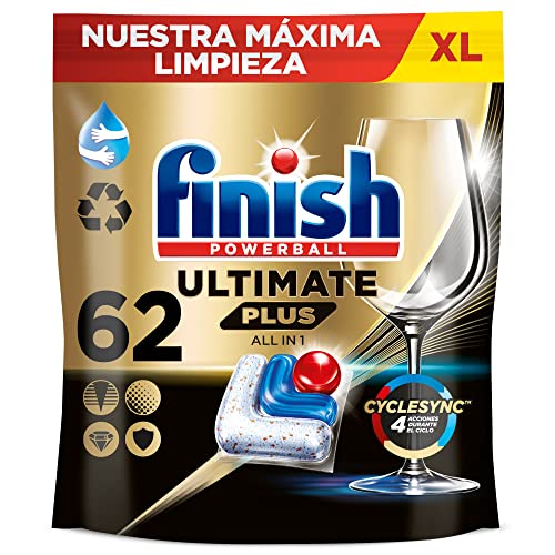 Finish Powerball Ultimate Plus All in 1 pastillas lavavajillas, 62 cápsulas lavavajillas, Nuestra máxima limpieza y brillo diamante, Aroma regular