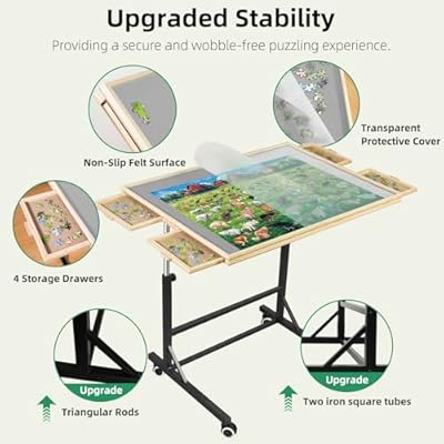 ALL4JIG 1500 Pieces Puzzle Table with Legs and Wheels, Wooden Jigsaw Puzzle Table with 4 Drawers & Cover,Upgraded Stability & Optimized Lightweight Design,Vertical Placement Option
