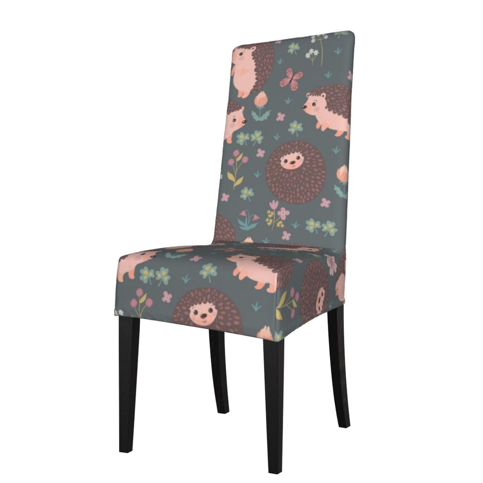 Lkymoh As Picture Cute Hedgehog And Flowers Pattern, Chair Covers Stretch Chair Slipcovers For Dining Room, For Party Pet Protection Universal Fit Soft Polyester