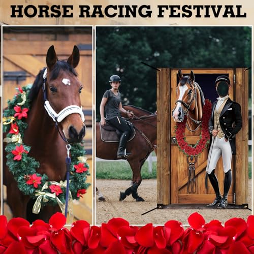 Image of Tudomro Horse Racing Photo Props Background 6 x 4 ft Derby Party Decorations Run for The Roses Photography Banner Roses Horse Race Photo for Rose Race Party Supplies Equestrian Racetrack Props