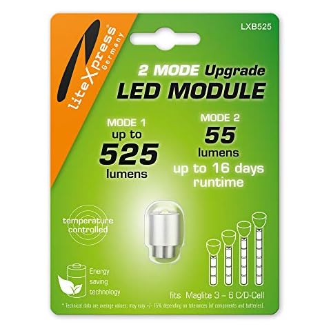 LiteXpress LXB525 2 Mode LED Upgrade Module 525 or 55 Lumen for 3-6 C/D Cell Maglite Torches Cover
