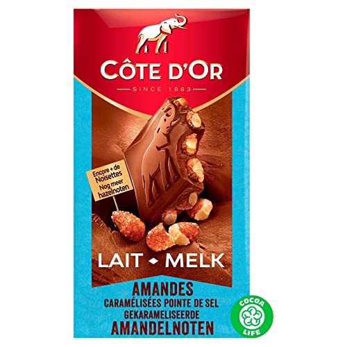 Côte d'Or Chocolat Lait Bloc Amandes Caramélisées Pointe de Sel, 180g