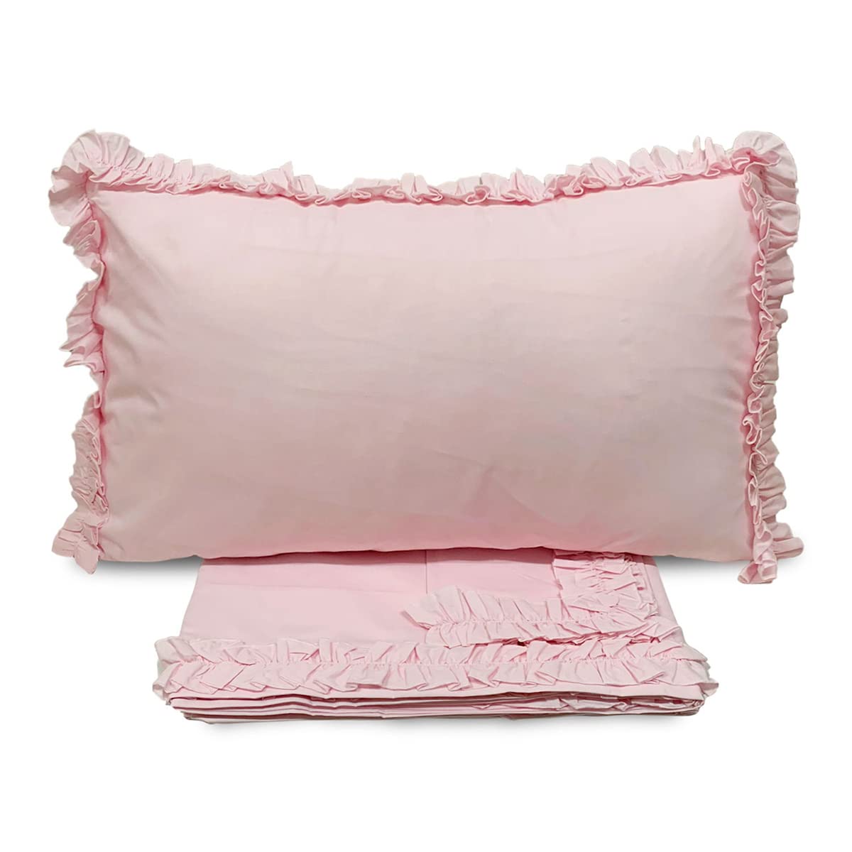 SaRani Set Lenzuola Renato Balestra Cotone Matrimoniale Federe con Volant JOLLY (Rosa)