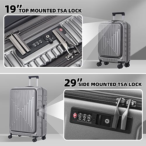 Image of Kaleenie 2 Pieces 19 /29 Luggage Sets, 19 Inch Carry On Luggage with Front Pocket & 29 Inch Side Opening Suitcase, Ligthweight ABS+PC Hardshell, Gray