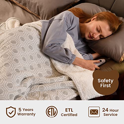 Bearhug Electric Throw Blanket 50" X 60", Reversible Velvet & Sherpa Heated Throw, 5-Year Warranty, 6 Heating Levels & 4H Auto Off, Over-Heat Protect, Etl Certification, Machine Washable #TOP4