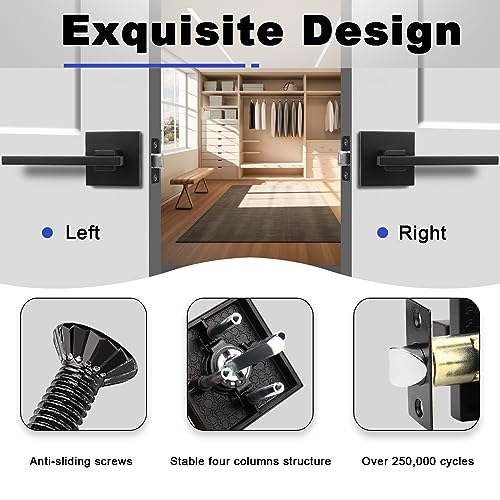 Image of Orger 3 Pack Passage Door Handle Matte Black Non-Locking Door Lever, Interior Hallway and Closet Door Lock Sets with Square Rosette, Modern Door Lock for Right & Left Handed Doors