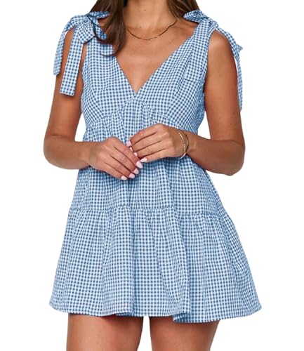 Image of Women Y2k Tie Shoulder Mini Dress Sleeveless Flowy Babydoll Dress Boho Floral Aline Short Sundress