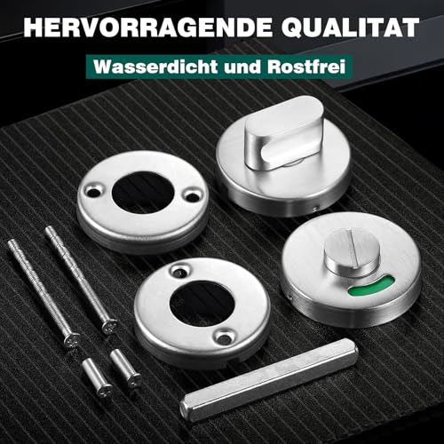 QYRDBGY WC Rosette, Badezimmer Schloss WC Türschloss Drehknopf mit Rot und Grün Besetzt-Anzeige Edelstahl-Rosetten-Set für Toilettentüren Badezimmer