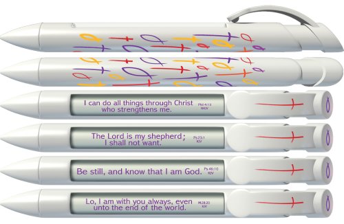 Greeting Pen "Cross & Fish" Scripture Pens, Scripture Verses with Rotating Messages, 6 Pen Set (36001)