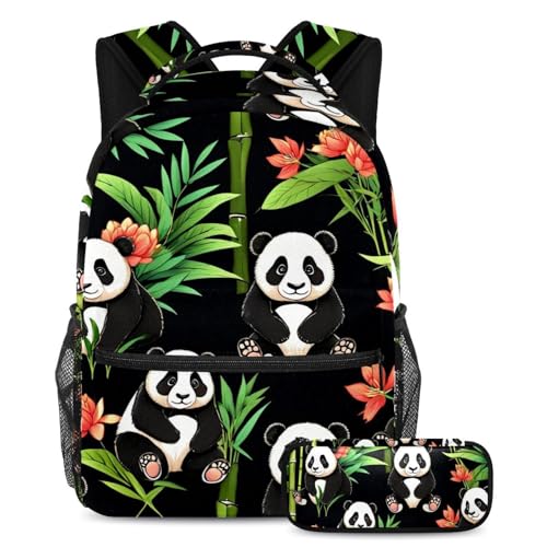 Sac à dos et trousse motif panda mignon de dessin animé multicolore