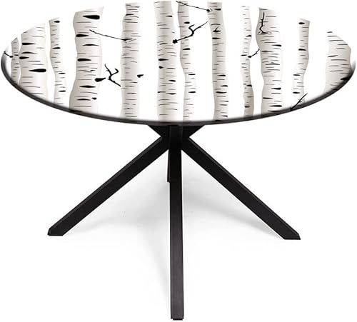 Miniatura 2 de JUNTAIY Mantel redondo, mantel de árbol de abedul para mesa auxiliar, bosque estacional, naturaleza, ramas sin hojas, se adapta a mesas redondas de