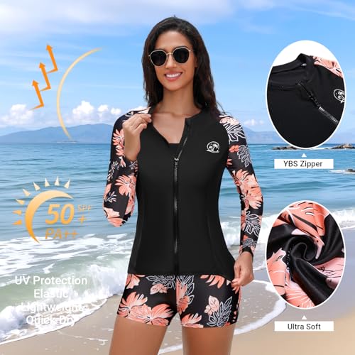Holipick Long Sleeve Swimsuits for Women - 3 Piece Rash Guard with Shorts Zipper SPF Swim Shirt with Built in Bra2