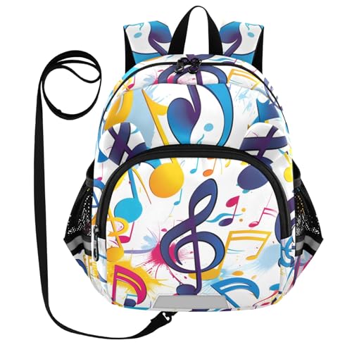 Kid's Backpack for Boys & Girls Toddler Bag Colorful Music Notes Watercolor Backpack with Safety Leash