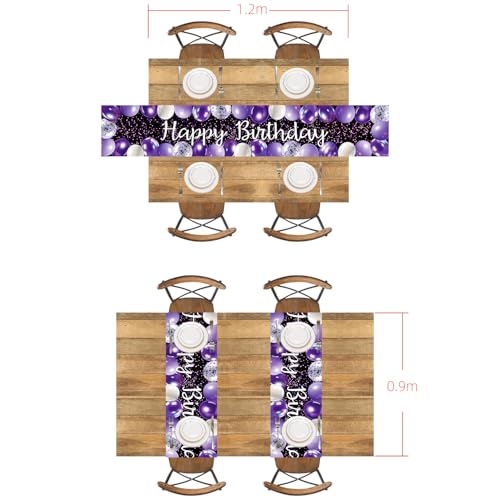 Image of Letjolt Purple Balloon Happy Birthday Table Runner 72 Inches | Linen-Like Fabric, Celebrate Party Table Decor