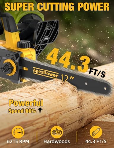 12 Inch Brushless Electric Chainsaw Cordless, for Dewalt Battery 20V, Compact Chain Saw with 44.3 FT/S Powerful Cutting, Auto Oiler Low Kickback Battery Powered Chainsaw for Tree Trimming Wood Cutting by APEXPOWER - Image 6
