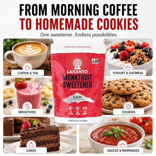 Image of Lakanto Monk Fruit Sweetener with Erythritol, White Sugar Substitute, Monkfruit Extract, Classic White Sugar Replacement for Coffee, Tea, Baking, Gluten Free, Low Carb, Non GMO, Keto, 1.76 Lb