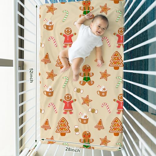 Image of Mindsoft 2 Pcs Christmas Crib Sheets Snowflake Gingerbread Man Style for Baby Boys Girls 52 x 28 x 8 Inches Soft Breathable Christmas Fitted Nursery Sheet for Standard Crib and Toddler Mattresses