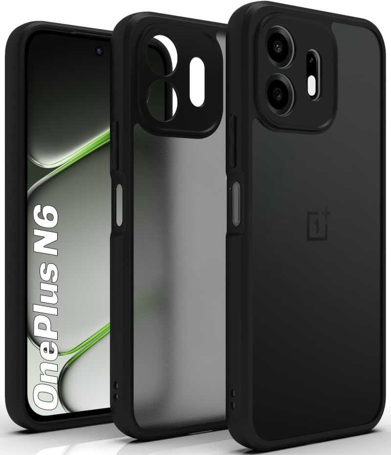 Image of RIGGEAR Shockproof Sleek Hybrid Armor Back Cover Case for OnePlus N6 5G (Smoke Black Matte PC + Black TPU Bumper)