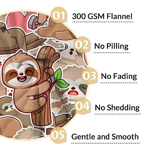 Mercuryelf Custom Sloth Throw Blanket - Soft, Fuzzy & Warm - 60x80 Inches Flannel Blankets for Bed, Couch - Brown Novelty Throws Gift for Adults