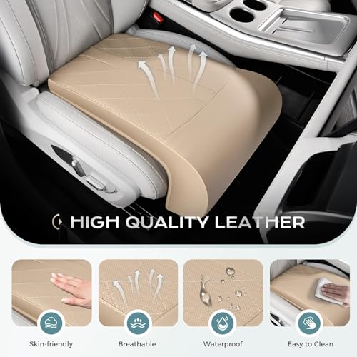Image of Coverado Car Seat Leg Extension Support Pad, Waterproof Leather Leg Extender Cushuon for Car Seats Office Chairs, Universal Car Seat Cushions Fit for Most Vehicles (Beige)